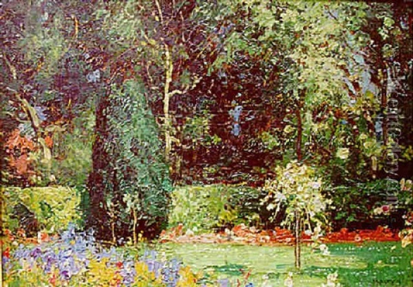 Sunlit Garden Study Oil Painting - Thomas Edwin Mostyn