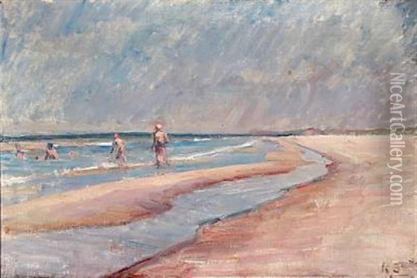 People On A Beach Oil Painting - Karl Holger Jacob Schou