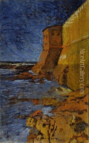 Il Muraglione Dell'antico Lazzaretto A Livorno Oil Painting - Mario Puccini