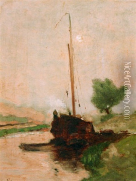 A Moored Boat Oil Painting - Paul Joseph Constantin Gabriel