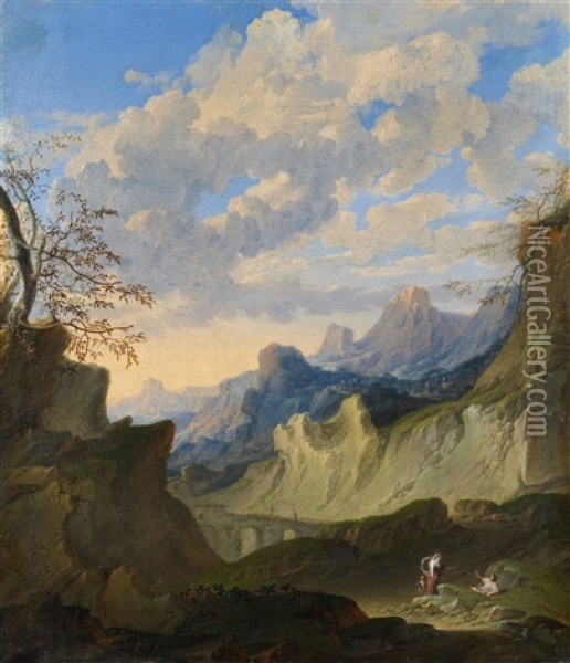 Figures In A Rocky Landscape Oil Painting - Franz de Paula Ferg