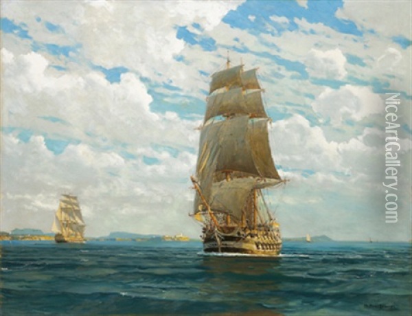 Kriegsschiffe Vor Der Kuste Oil Painting - Michael Zeno Diemer