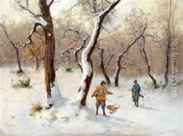 Jager Im Winterwald Oil Painting - Antal (Laszlo) Neogrady