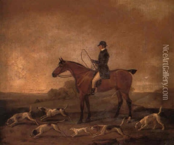 A Huntsman And Hounds In A Wooded Landscape Oil Painting - Richard Barrett Davis