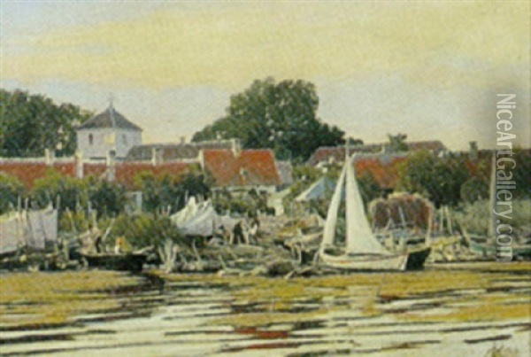 Sceneri Fra Et Fiskerleje Oil Painting - Lars Soren Jensen Rastrup