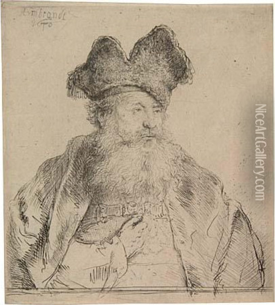 Old Man With A Divided Fur Cap Oil Painting - Rembrandt Van Rijn