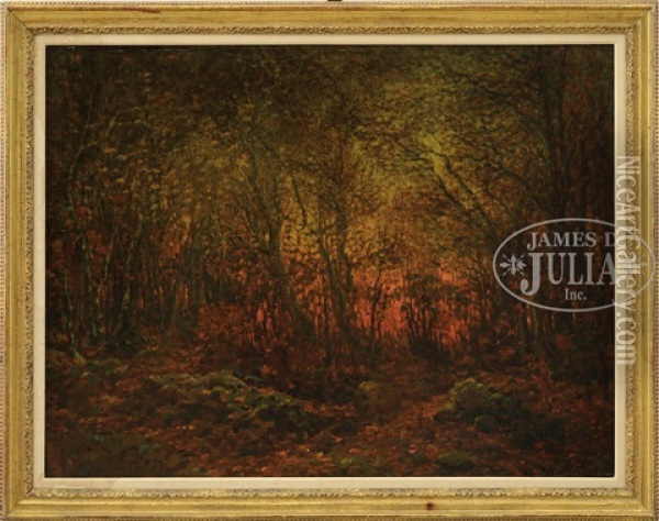 Sunset Behind Woods And Stonewall Oil Painting - John Joseph Enneking