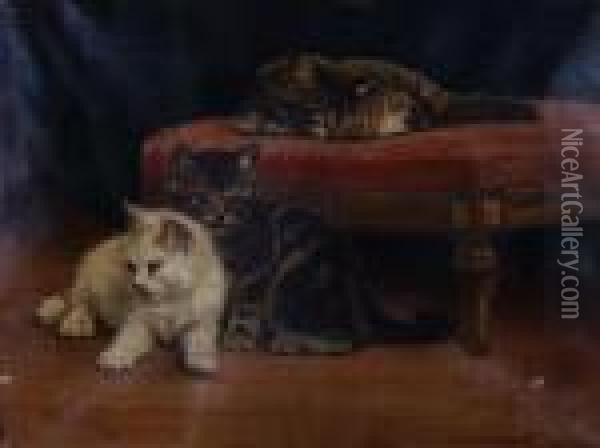 Cats By A Stool Oil Painting - John Henry Dolph