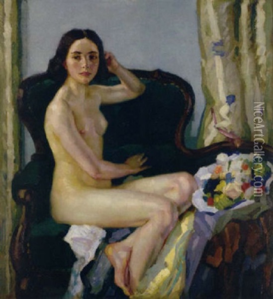 Pauline (auf Dem Sofa) Oil Painting - Leo Putz