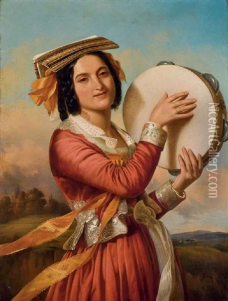 Jeune Romaine Au Tambourin Oil Painting - Leopold-Louis Robert