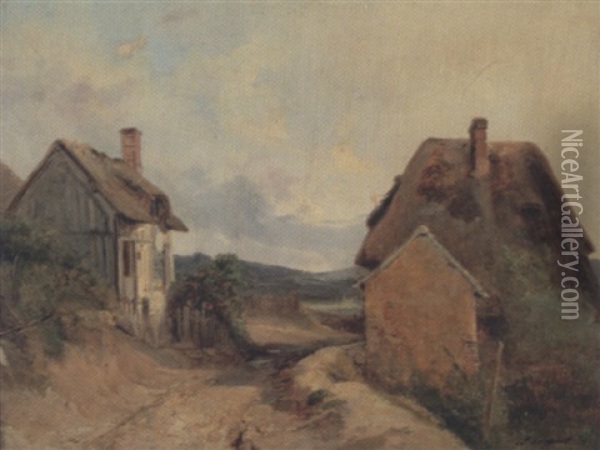 Chemin Et Hameau Oil Painting - Jules Coignet