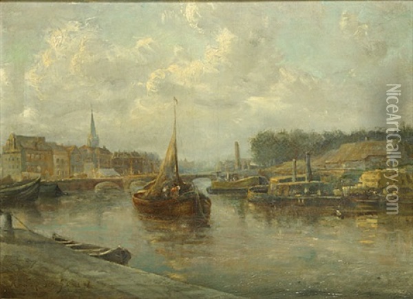 Chaloupe Sur La Riviere Oil Painting - Hendrik Frans (Henri) Schaefels