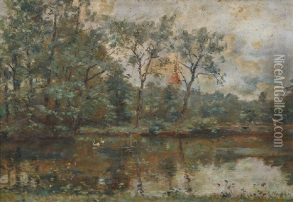 North German Lakeland Oil Painting - Rudolf Hoeckner