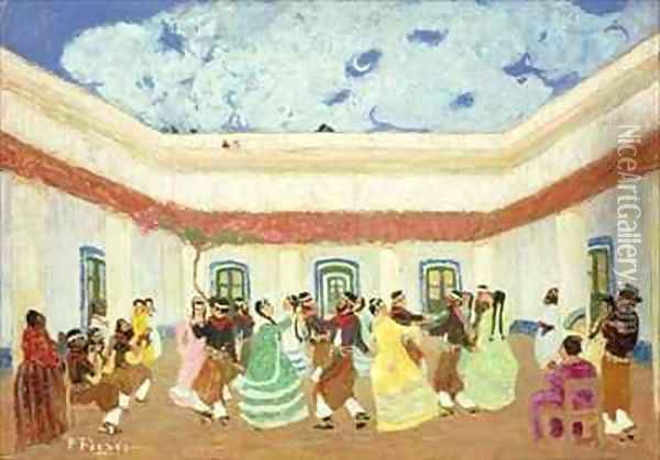 The Patio Oil Painting - Pedro Figari