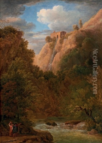 PAINTING PAYSAGE DE MONTAGNE À LA CASCADE by Jean Vict…