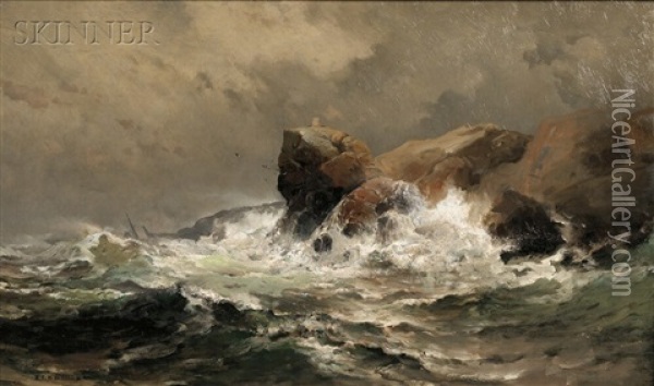 Waves Crashing Against Rocks Oil Painting - Mauritz Frederick Hendrick de Haas