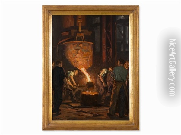 Steelworkers Oil Painting - Arthur Kampf