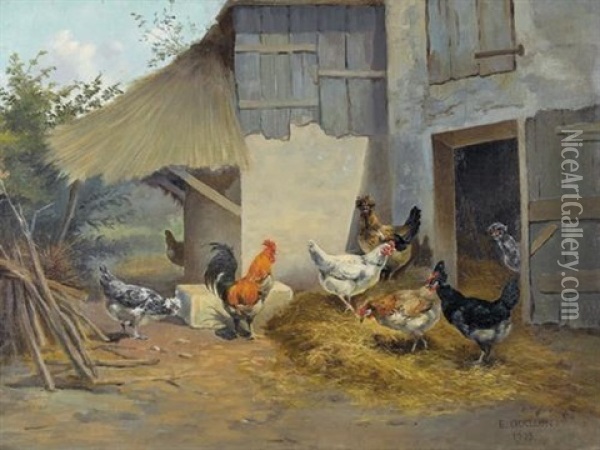 Auf Dem Huhnerhof Oil Painting - Eugene-Antoine Guillon