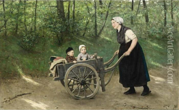 A Stroll In The Pushcart Oil Painting - David Adolf Constant Artz