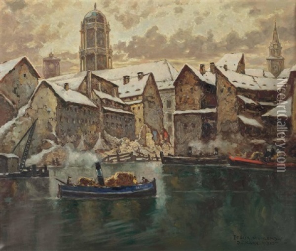 Muhlendamm, Berlin, Im Winter Oil Painting - Julius Von Kaan-Albest