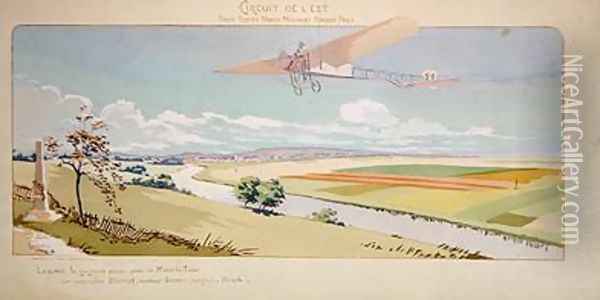 Comte Charles de Lambert in a Bleriot Monoplane flies the West Circuit Oil Painting - Marguerite (Gamy) Montaut