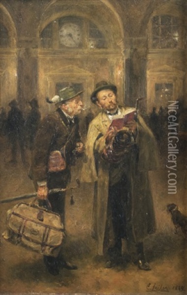 Evening At The Station Oil Painting - Carl Wilhelm Anton Seiler