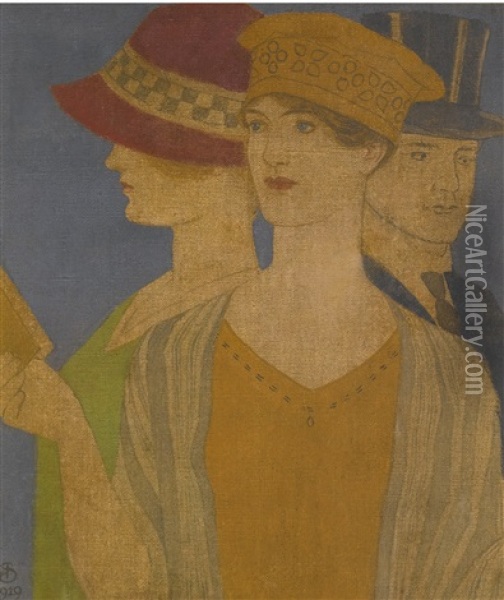 Visitors To An Exhibition Oil Painting - Joseph Edward Southall