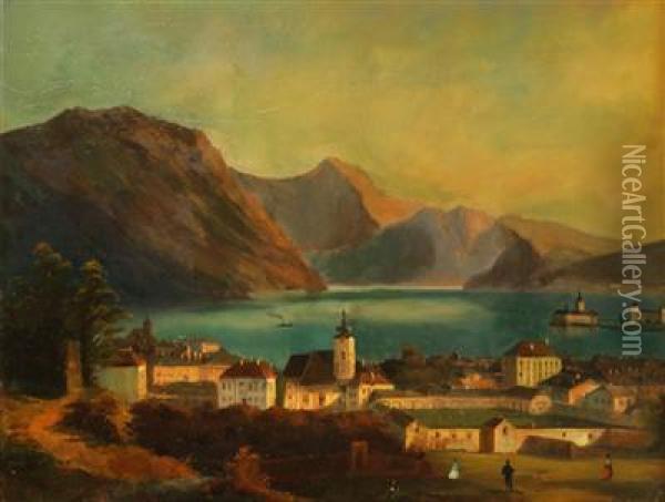 A View Of Gmund Oil Painting - Ferdinand Lepie