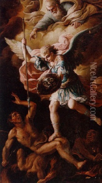 Archangel Michael Casting Out The Rebel Angels Oil Painting - Paolo de Matteis