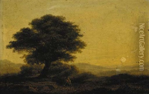 Figure Beneath A Tree In An Extensive Landscape Oil Painting - James Arthur O'Connor