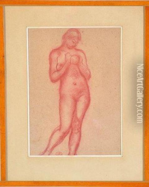 femme Nue Debout Vue De Face Tenant Un De Ses Seins Oil Painting - Aristide Maillol