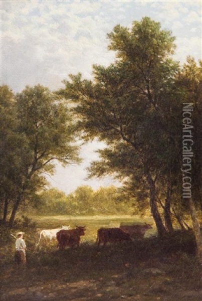 Landscape With Cows Oil Painting - John William Casilear