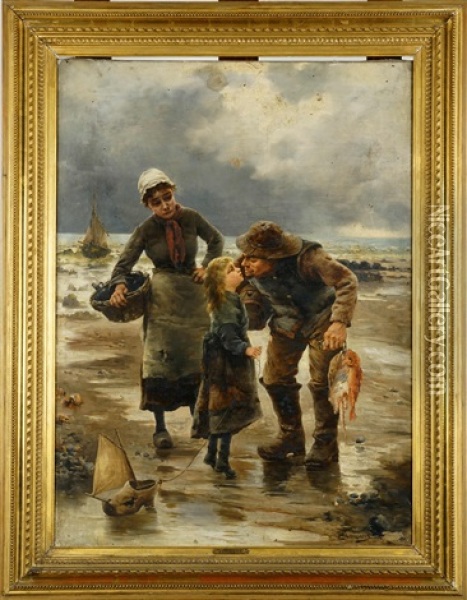 Le Retour Des Pecheurs Oil Painting - Georges Jean Marie Haquette