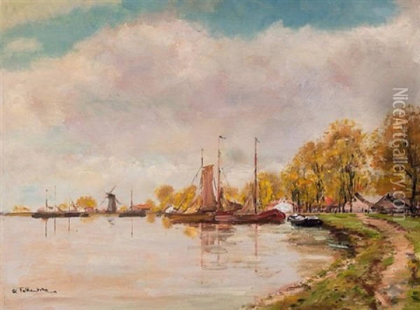 Landlicher Hollandischer Fischerhafen Im Herbst Oil Painting - Richard Falkenberg