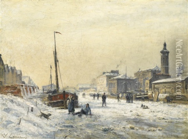 Le Bassin De La Villette En Hiver Oil Painting - Stanislas Lepine