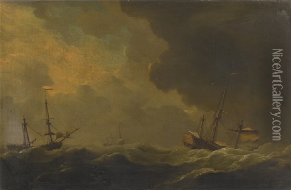 Shipping In A Storm Oil Painting - Charles Brooking