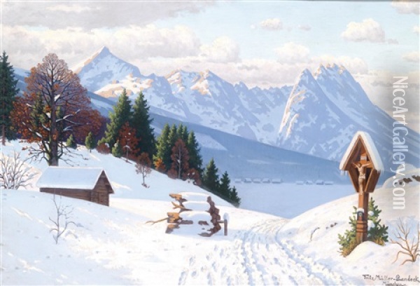 Ein Sonniger Wintertag Oil Painting - Fritz Mueller-Landeck