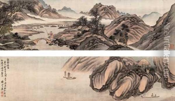 Landscape In The Manner Of Ju Ran Oil Painting - Wang Gai