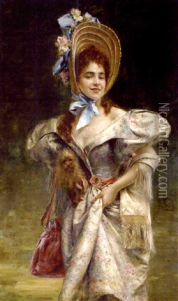 Dans La Robe De Grand-mere Oil Painting - Pierre-Adolphe Huas