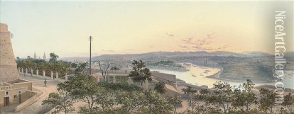 A Panoramic View Of Grand Harbor, Valletta Oil Painting - Luigi Maria Galea
