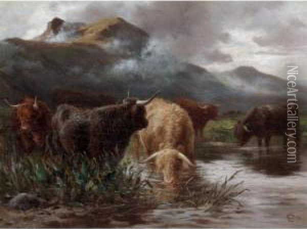 Cattle Watering Oil Painting - Claude Cardon