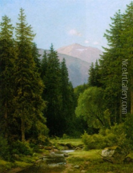 Gebirgstal Mit Sonniger Waldlichtung Oil Painting - Ernst Von Bernuth