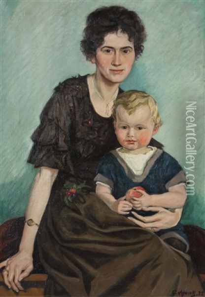 Frau Deibele Mit Sohn Oil Painting - Alois Georg Schenk