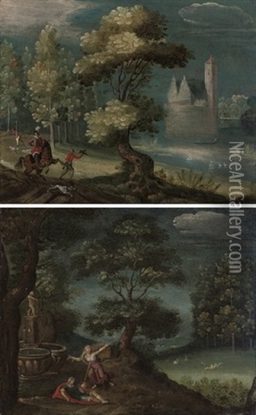 A Wooded River Landscape (+ A Wooded Landscape; Pair) Oil Painting - Christoffel van den Berge