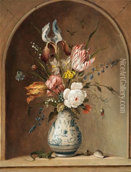 Still Life Of Flowers Oil Painting - Balthasar Van Der Ast