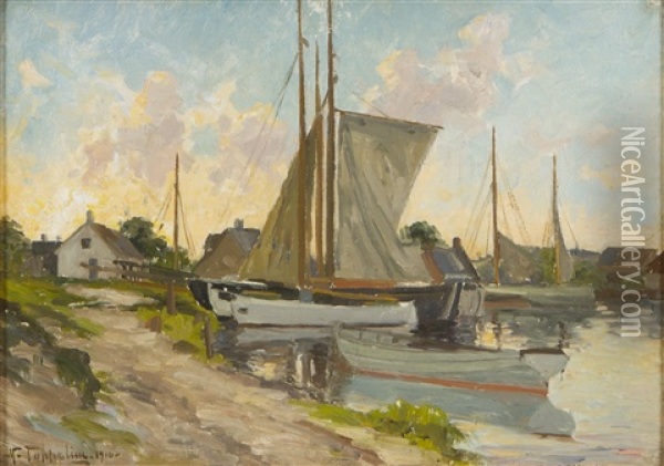 Fish Port Oil Painting - Woldemar Toppelius