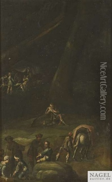 Reges Treiben In Einem Soldatenlager (triptych) Oil Painting - Pieter Jacobsz. van Laer