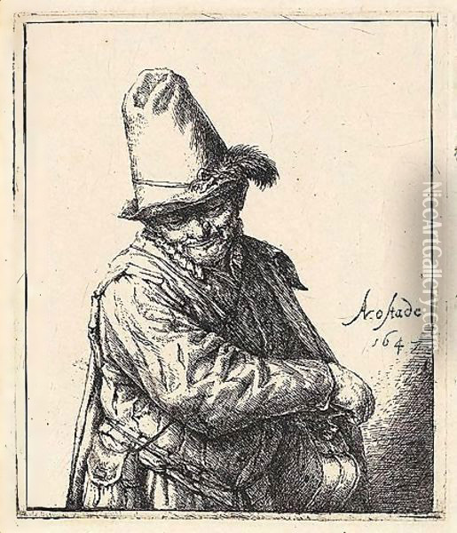 The Organ-Grinder (Holl., G.8) Oil Painting - Adriaen Jansz. Van Ostade