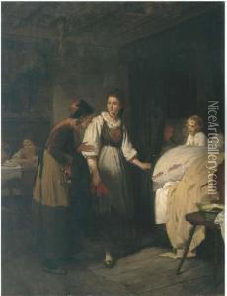 Der Krankenbesuch Oil Painting - Benjamin I Vautier