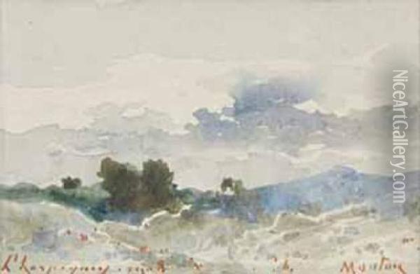 Paysage Vallone, 1908, Menton ( ) Oil Painting - Henri-Joseph Harpignies